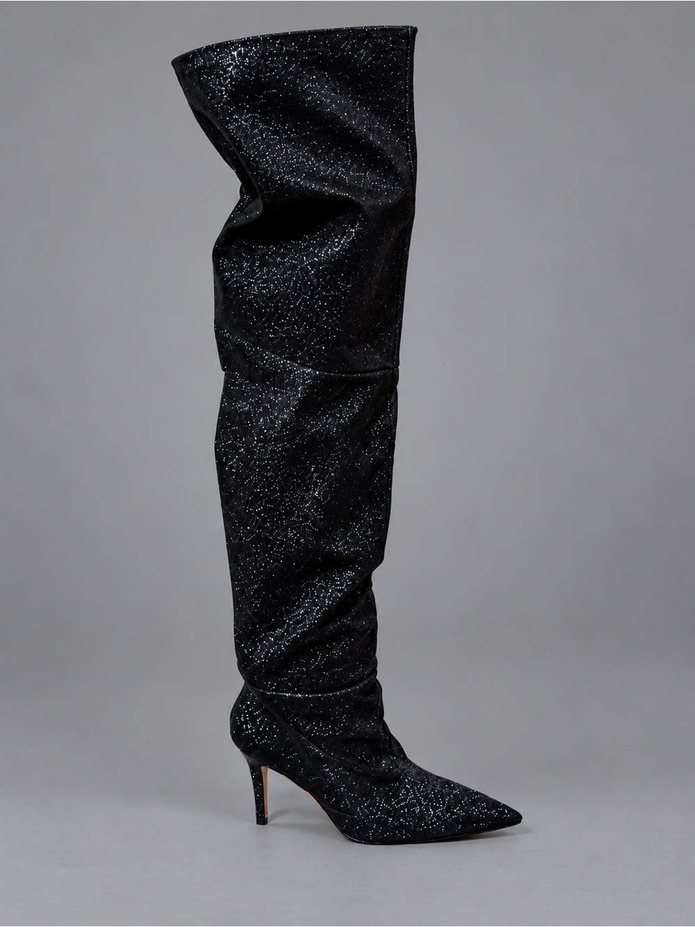 Good American black glitter thigh high boots